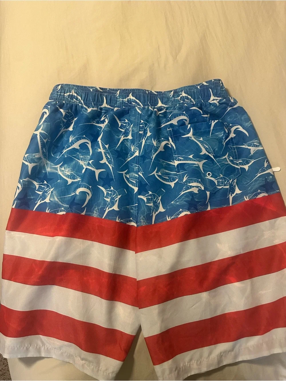 Men's Red White & Blue Flag-Style Swim Trunks